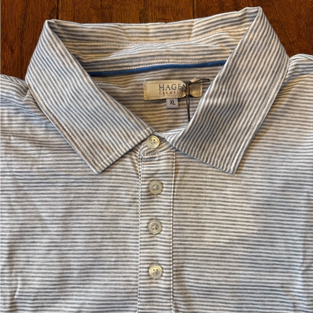 NWT Hagen Carmel Polo Collared Shirt Men XL Gray Striped Short Sleeve - Picture 2 of 8